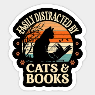 Easily Distracted By Cats And Books Sticker